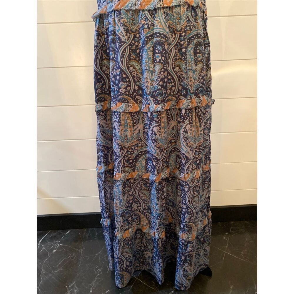 Caroline Constas Blue Paisley Halter Cotton Long Boho Maxi Dress M NWT/002 - Picture 4 of 13